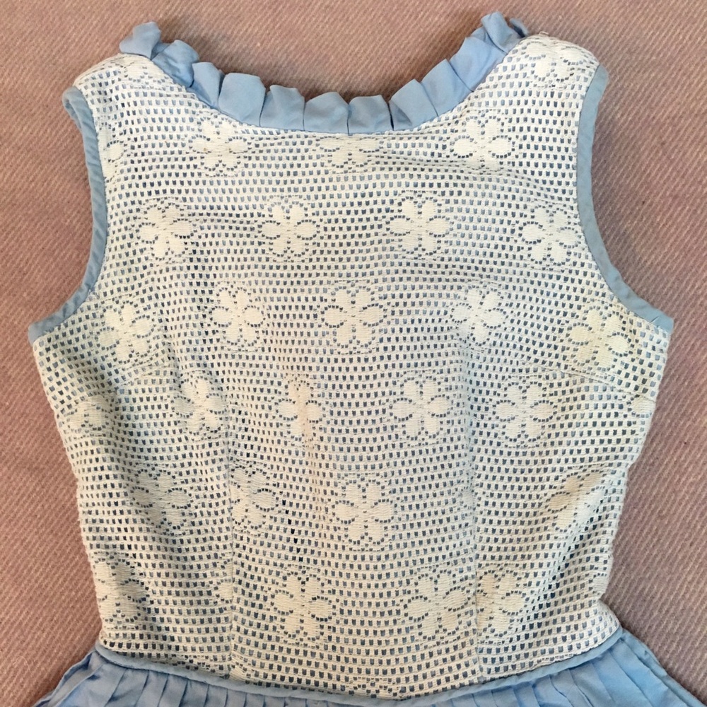 50s cottagecore pastel blue lace cotton dress